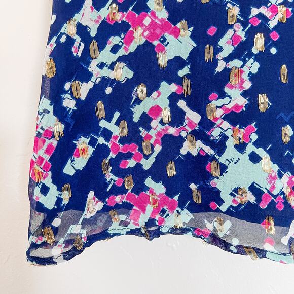 Greylin Blue Silk Patterned Blouse Large - Picture 2 of 5